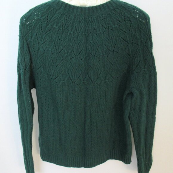 Talbots green pointelle cotton/wool crew neck long sleeve sweater *Sz MP* - Picture 3 of 3